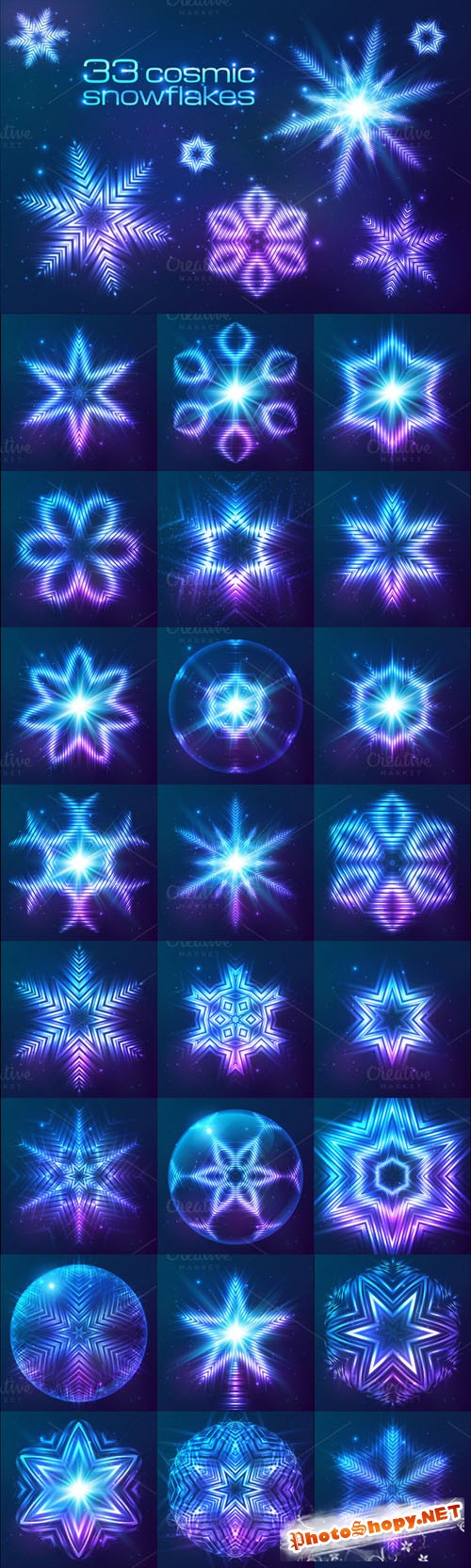 33 cosmic shining vector snowflakes - Creativemarket 100495