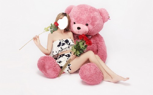 Шаблон женский - С розой на большом медведе