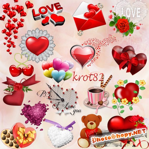 Подборка клипарта на прозрачном фоне – Сердце, сердечки, конверт с сердечками, цветы с сердцем, мишка с сердцем