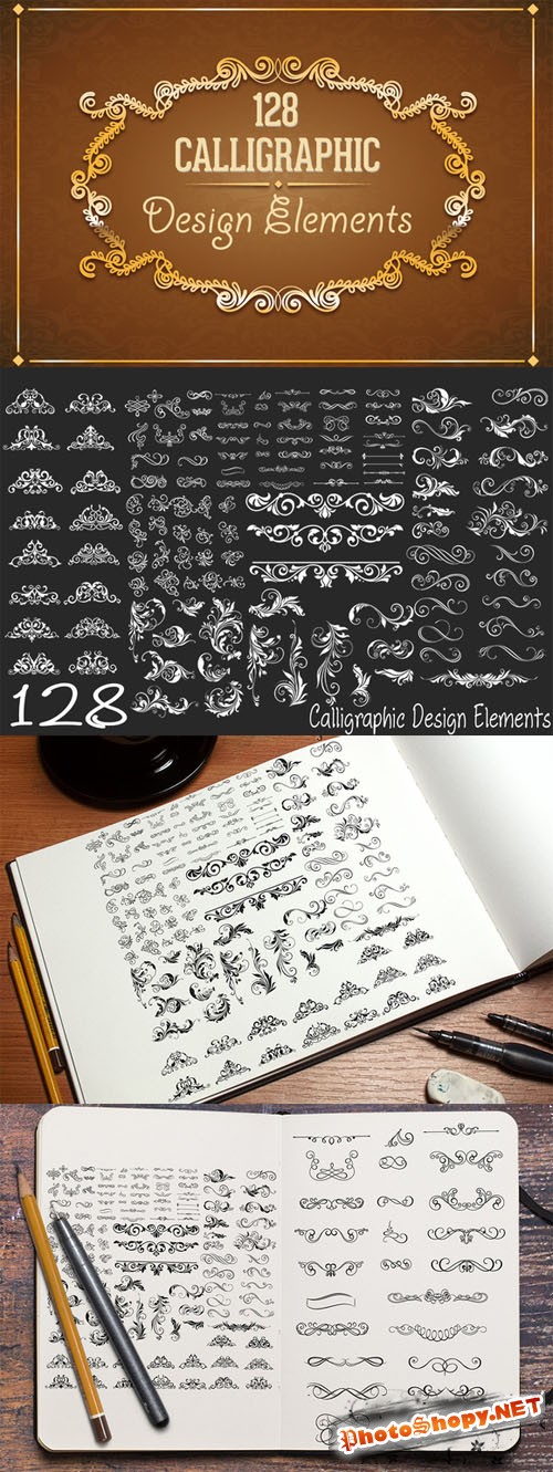 128 Calligraphic Design Elements - CM 101689
