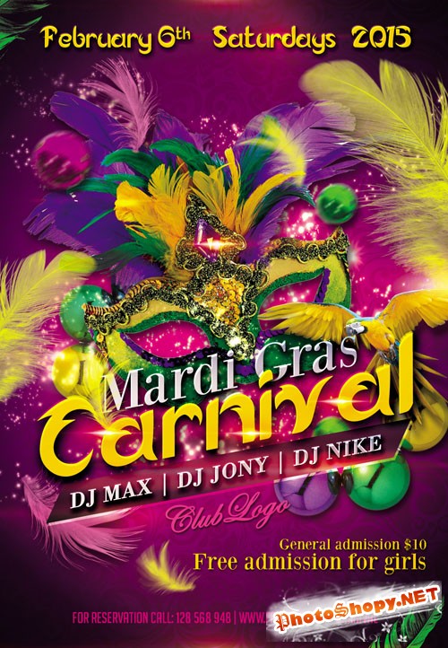 Flyer PSD Template - Mardi Gras Carnival 3
