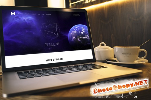Macbook Pro and Coffe Cup Mockup PSD