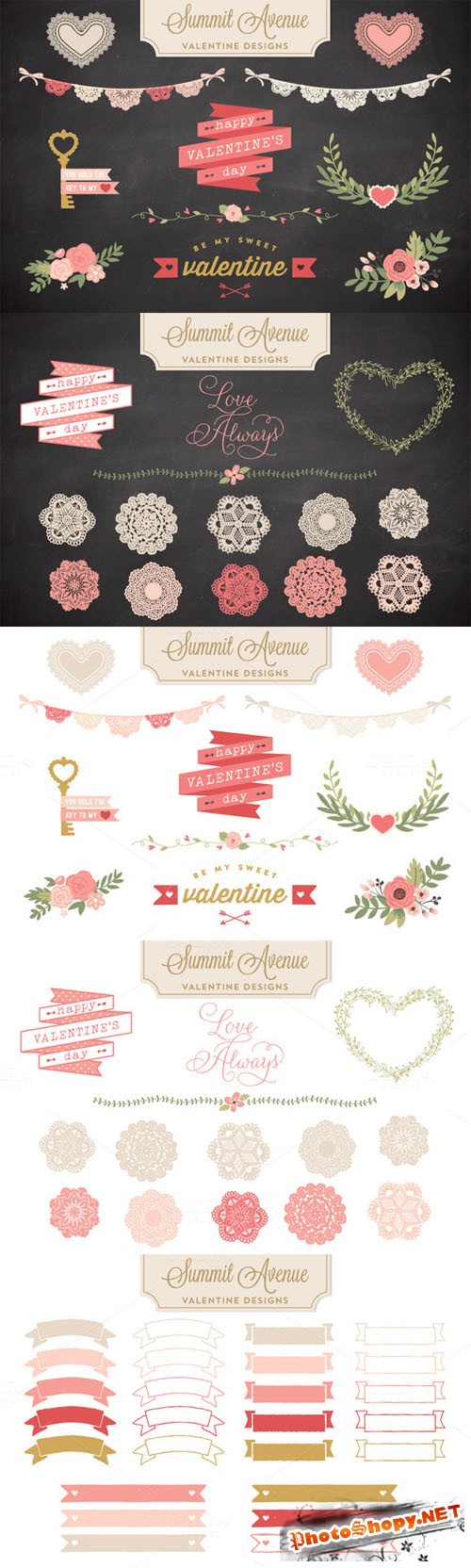 Valentine Bunting & Floral Bundle - Vector and PNG - CM 21316