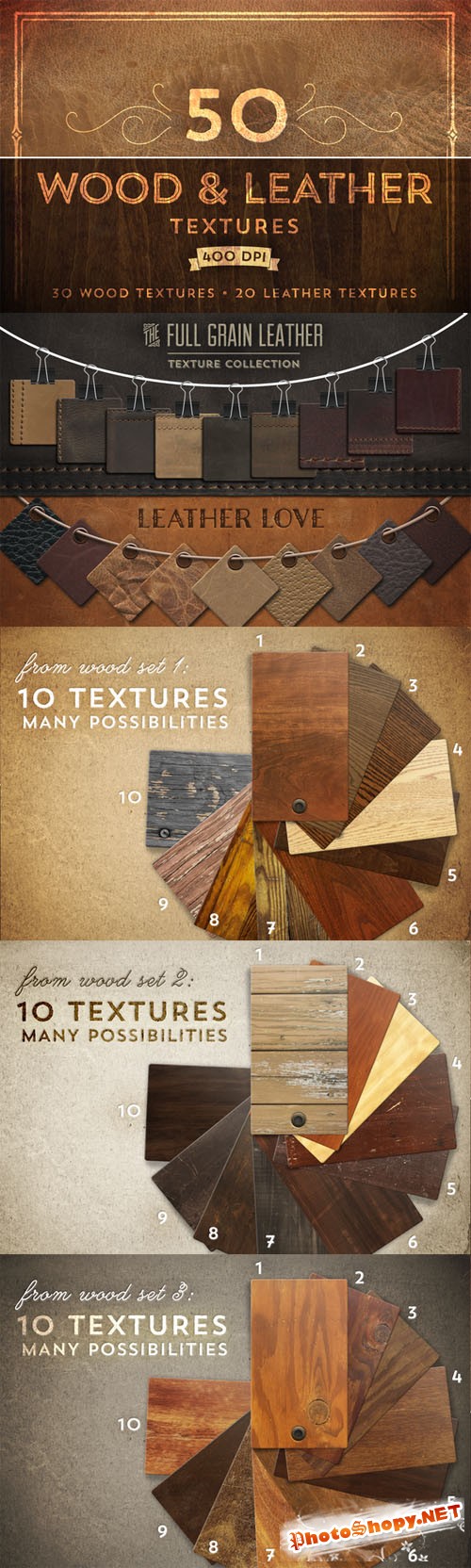 50 Wood & Leather Textures - CM 22188