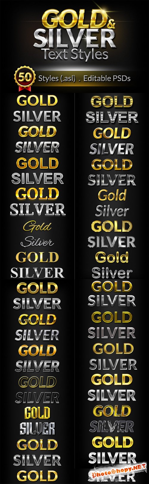 50 Gold & Silver Text Styles - CM 46314