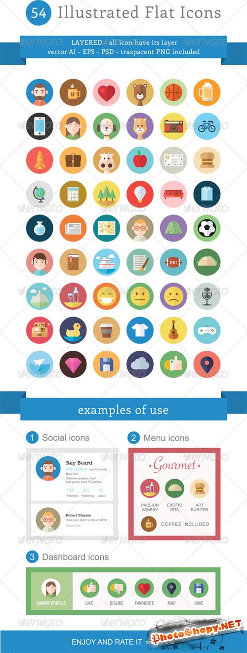 Graphicriver - 54 Illustrated Flat Icons 5947600