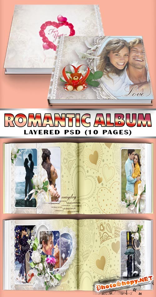 Романтический фотографии с белыми розами любимой (10 psd pages)
