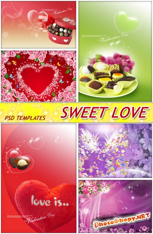 Яркие конфеты сердечки любимому (PSD templates)