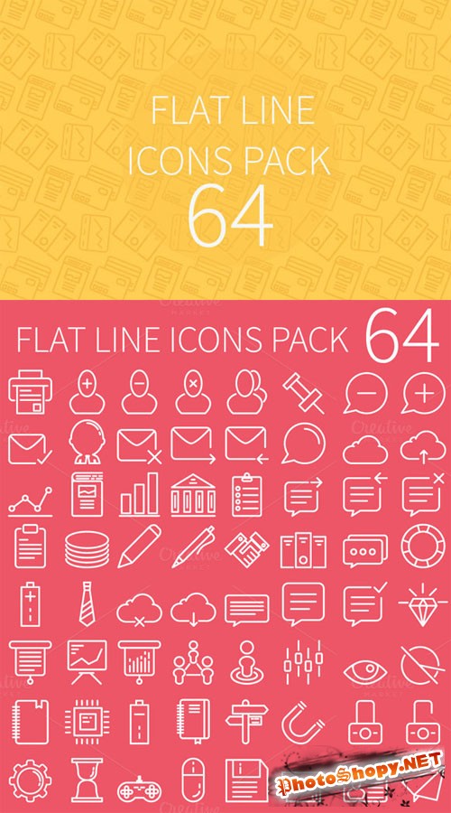 64 Flat Line Icons Pack - CM 50210