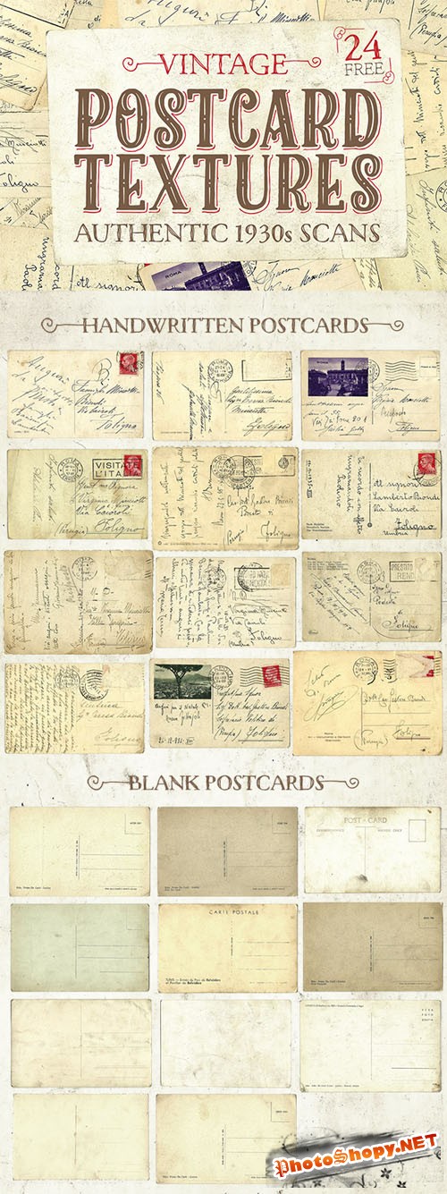 24 Authentic 1930s Vintage Postcard Textures