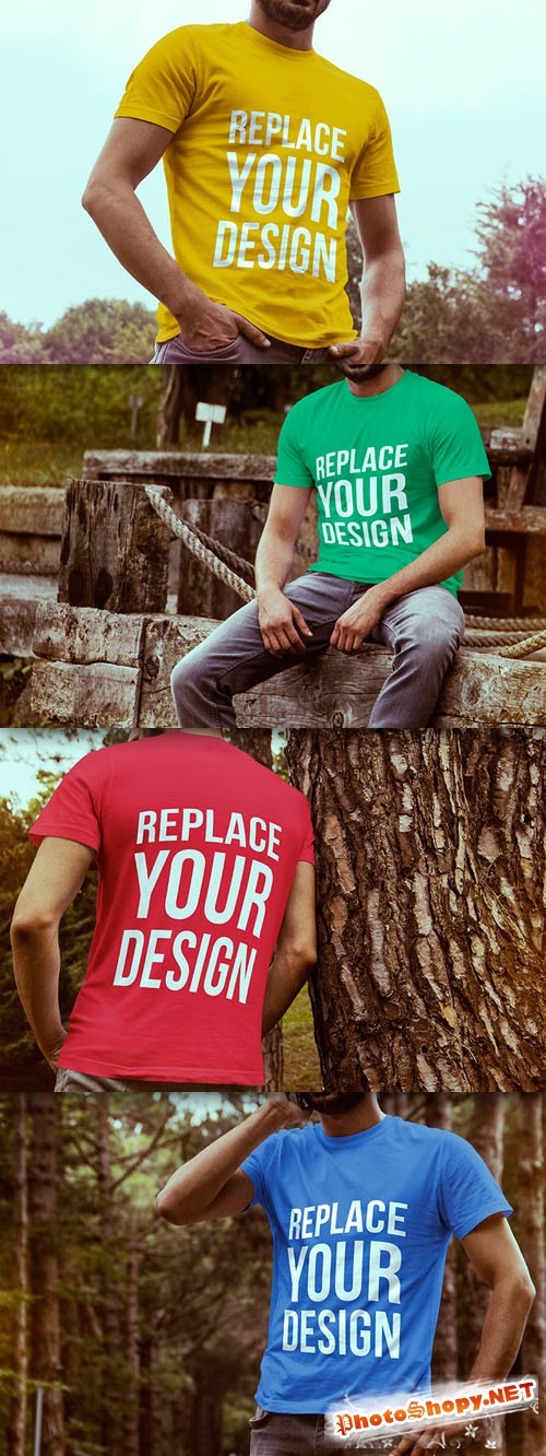4 Colored T-shirt Mock-up Templates