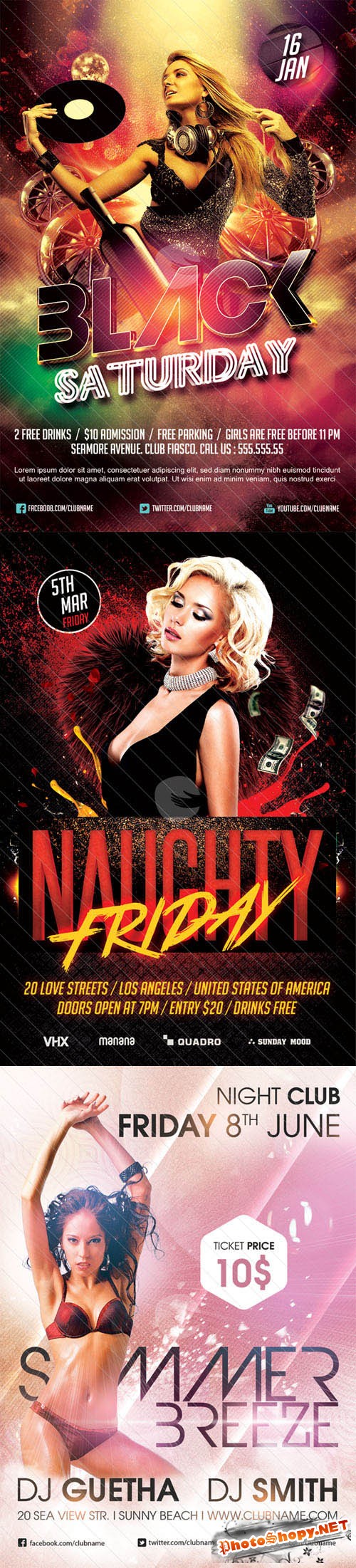 3 Night Club Party Flyer PSD Templates