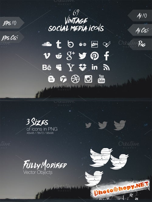 69 vintage social media icons - Creativemarket 211339