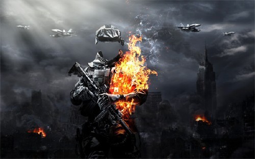  Шаблон для Photoshop - Военный в огне 