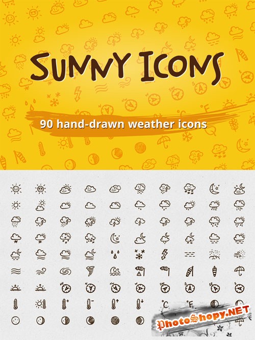 Sunny Icons: 90 weather icons - Creativemarket 87012
