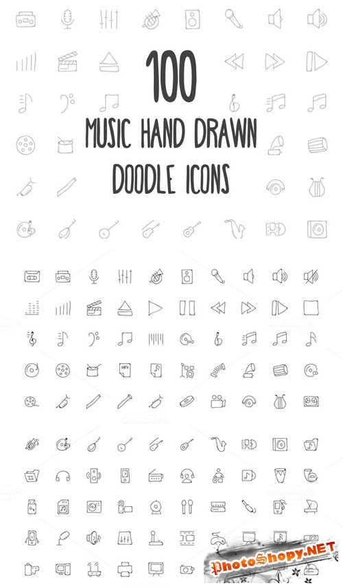100 Music Hand Drawn Doodle Icons - Creativemarket 162976