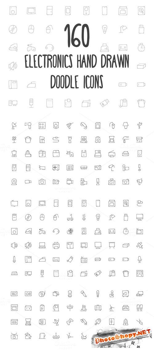 160 Electronics Hand Drawn Icons - Creativemarket 162355