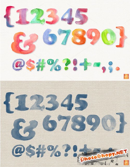 Watercolor Number Cliparts+ABR Brush - Creativemarket 51191