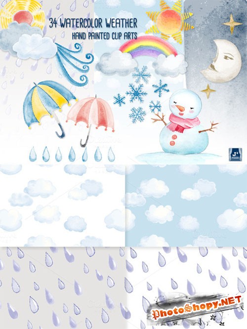 Watercolor Weather Clip Art Bundle - Creativemarket 37408