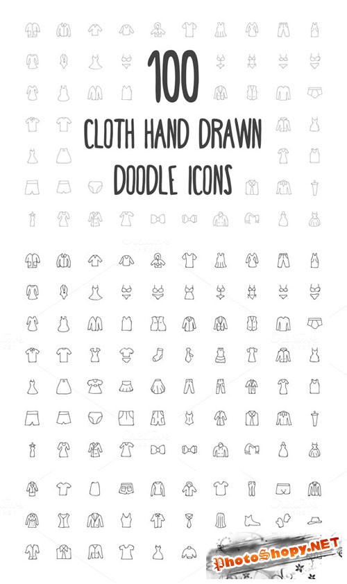 100 Cloth Hand Drawn Doodle Icons - Creativemarket 160688
