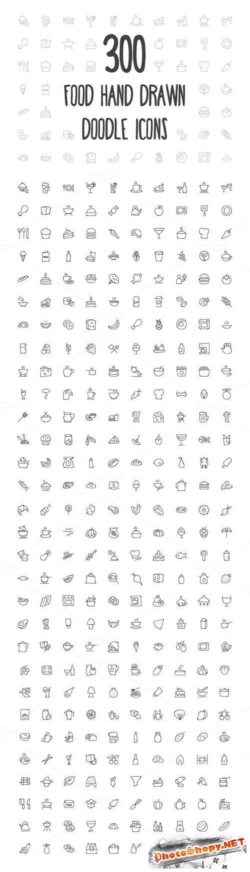 300 Food Hand Drawn Doodle Icons - Creativemarket 155353
