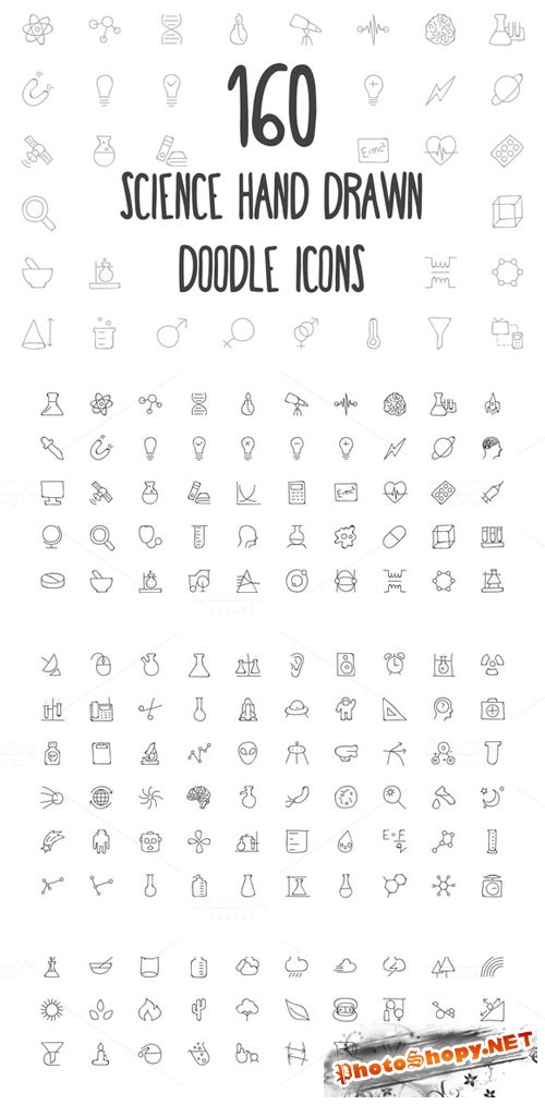 160 Science Hand Drawn Doodle Icons - Creativemarket 160808