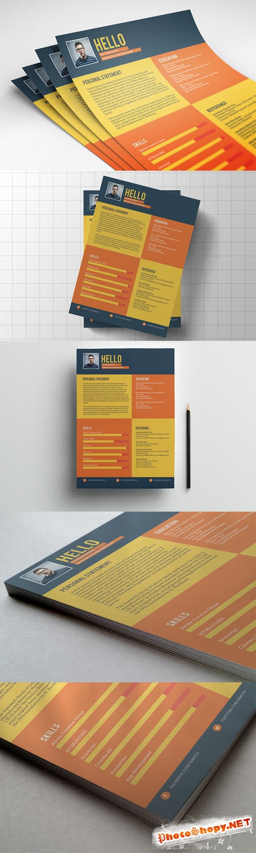 Flat Style Resume Template PSD