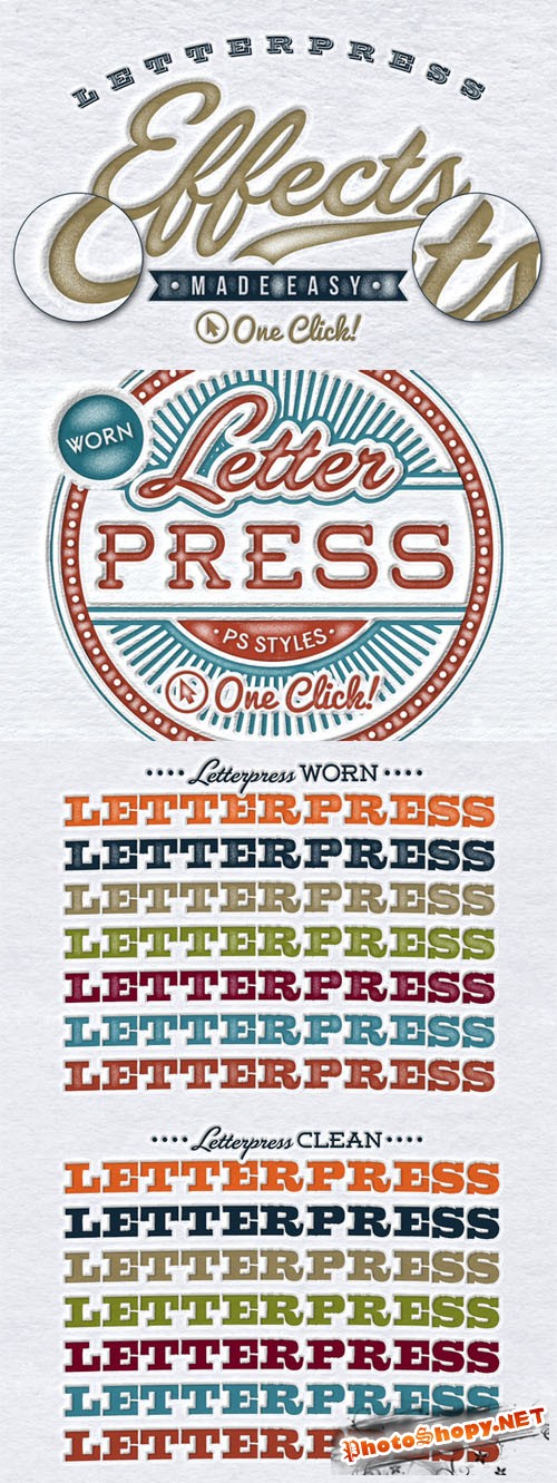Worn Letterpress Photoshop Styles - Creativemarket 157033