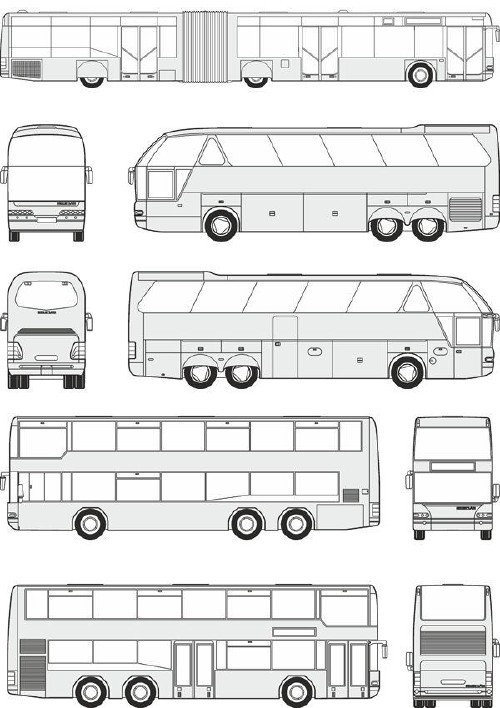 Автобусы Neoplan - векторные отрисовки в масштабе
