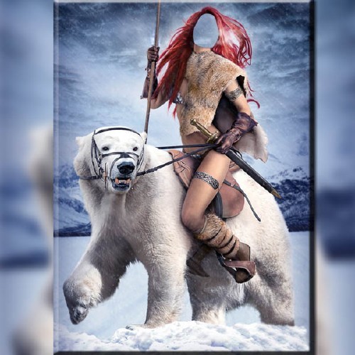 Шаблон для фотошопа - Девушка с оружием на полярном медведе