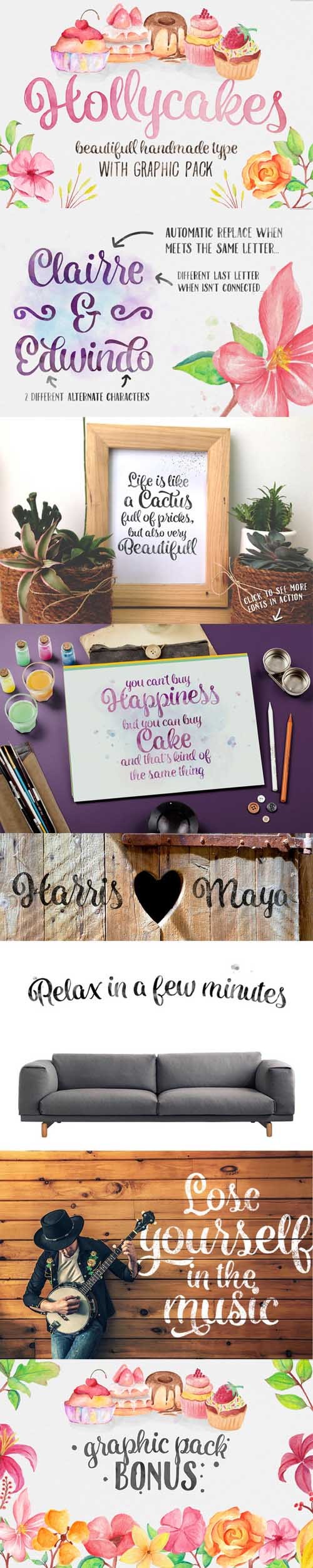 Hollycakes Fonts with Graphic Pack