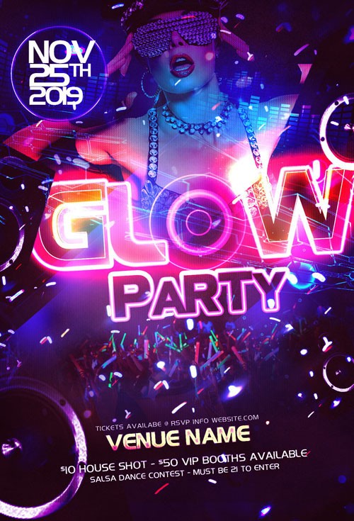 Party Flyer Template PSD - Neon Glow