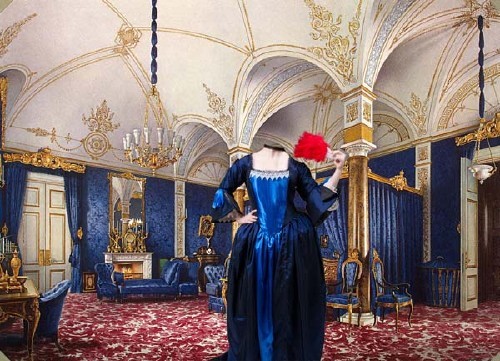 Photoshop шаблон - Барышня в платье в своем дворце