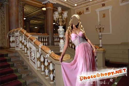 Шаблон для Photoshop - В шикарном розовом платье в театре