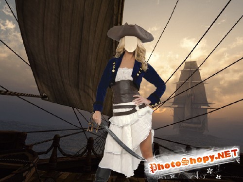 Photoshop шаблон - Костюм пиратки в море