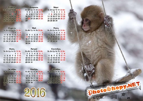 Красивый календарь - Год обезьяны 2016