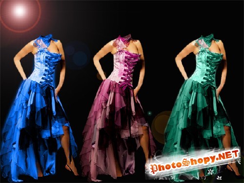  Шаблон для фотошопа - В платье 5 разных цветов 