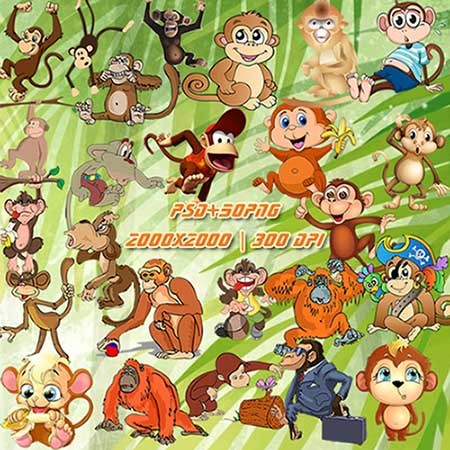 Клипарт - Обезьяны и обезьянки на прозрачном фоне