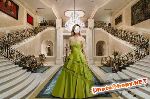  Шаблон женский - В платье в холле виллы 