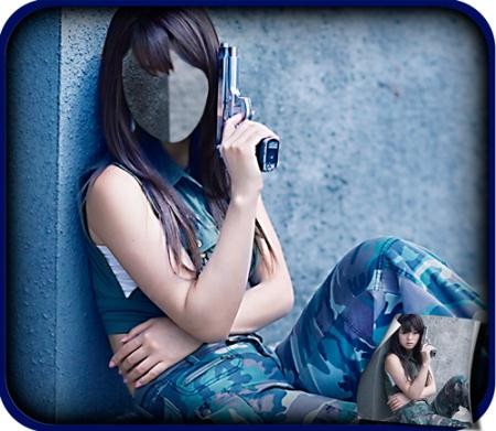 Psd шаблон - Боевая девушка с пистолетом