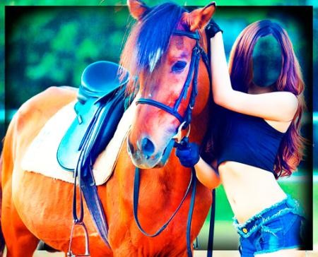 Фотошаблон для фотошоп - Девушка с лошадью