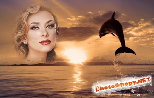 Фоторамка - Закат на море и дельфин