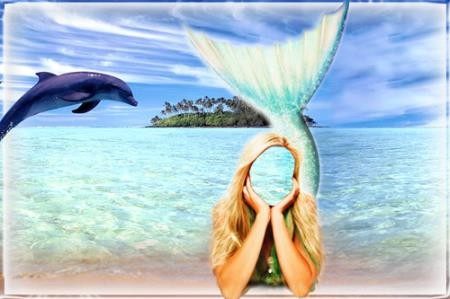 Женский шаблон для фотошопа - Дельфин и русалка