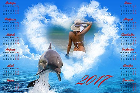 Календарь-рамка на 2017 год - Летний отдых, море, дельфины