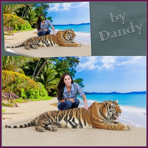 Шаблон для девушки - На берегу моря с тигром