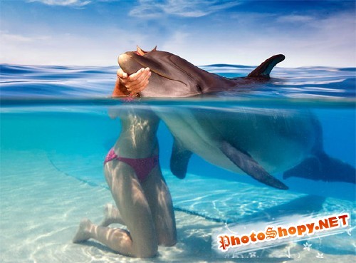 Женский фотошаблон - Рядом с дельфином