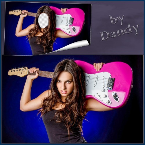 Шаблон для фотошопа - Девушка с красной гитарой