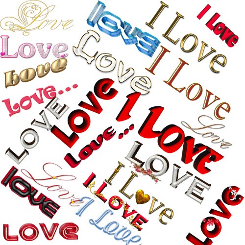 Романтический клипарт - Надпись LOVE в различных стилях