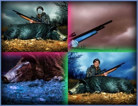 Шаблон фотошоп - Охотница на дикого кабана