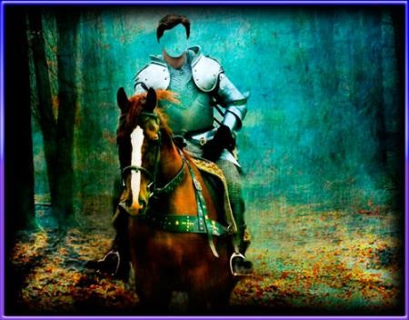 Шаблон для фото - Рыцарь на коне в лесу